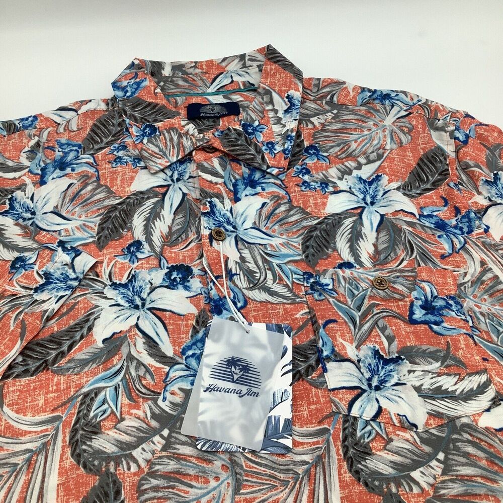 Havana Jim‎ Mens Coral Rayon Short Sleeve Button Up Shirt Size Medium NWT